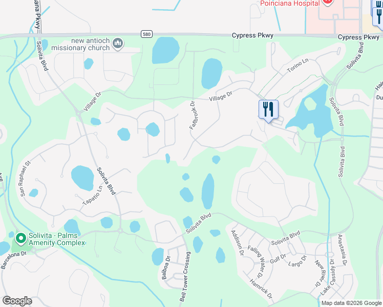map of restaurants, bars, coffee shops, grocery stores, and more near 2748 Palm Tree Drive in Kissimmee