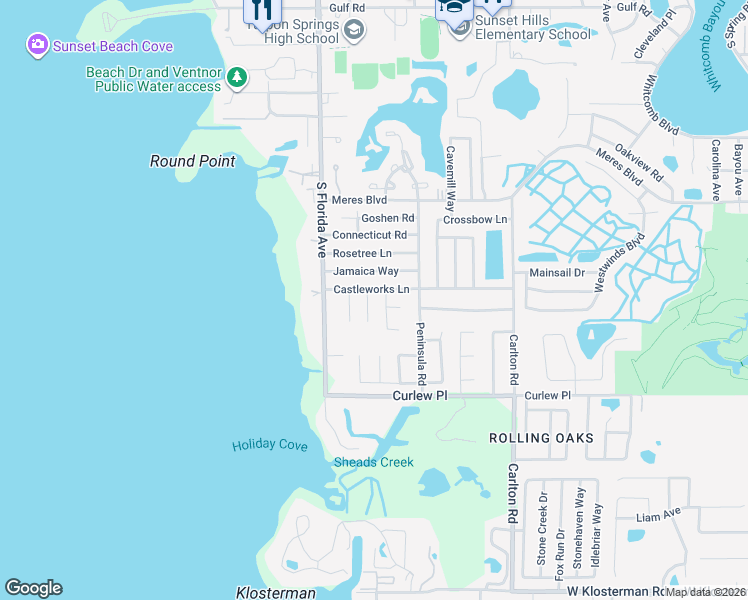 map of restaurants, bars, coffee shops, grocery stores, and more near 1007 Coldstream Court in Tarpon Springs