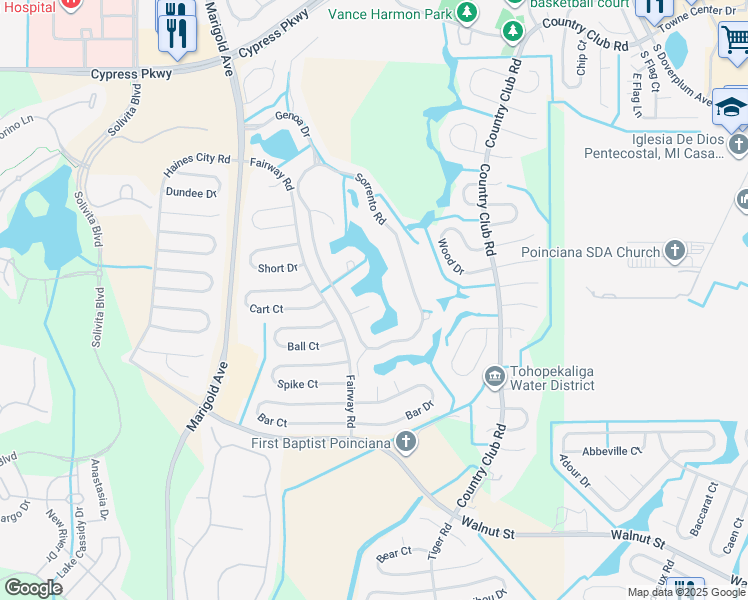 map of restaurants, bars, coffee shops, grocery stores, and more near 113 Tivoli Trace Court in Kissimmee