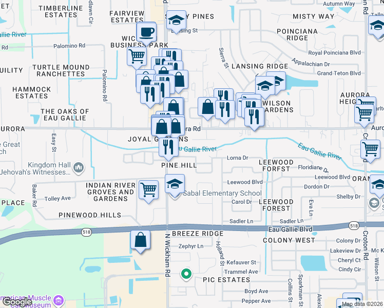 map of restaurants, bars, coffee shops, grocery stores, and more near 2838 Kingston Lane in Melbourne