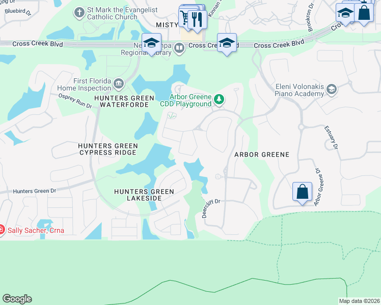 map of restaurants, bars, coffee shops, grocery stores, and more near 10124 Heather Sound Drive in Tampa