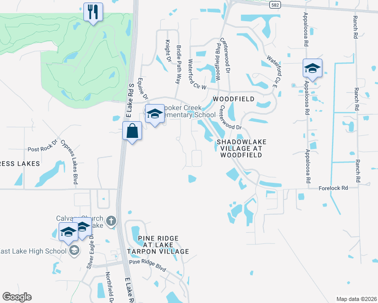 map of restaurants, bars, coffee shops, grocery stores, and more near 850 Crestridge Circle in Tarpon Springs