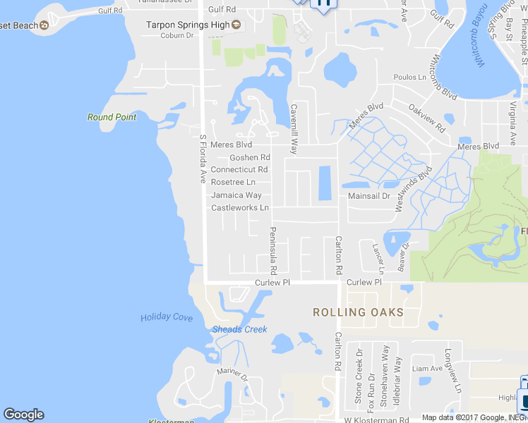 map of restaurants, bars, coffee shops, grocery stores, and more near 1403 Castleworks Lane in Tarpon Springs