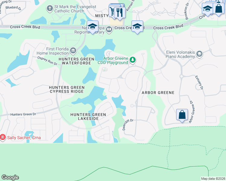 map of restaurants, bars, coffee shops, grocery stores, and more near 10124 Heather Sound Drive in Tampa