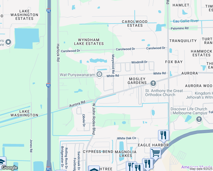 map of restaurants, bars, coffee shops, grocery stores, and more near 3166 Arthur Circle in Melbourne