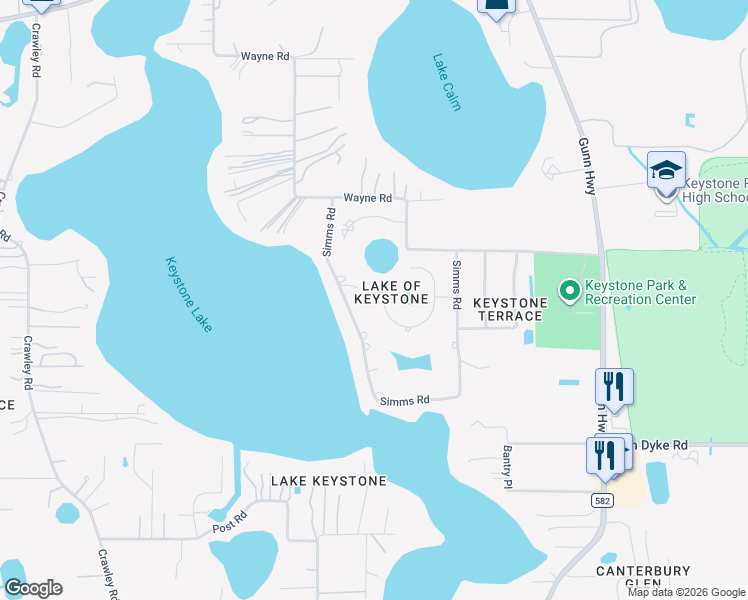 map of restaurants, bars, coffee shops, grocery stores, and more near 21624 Lake Key Drive in Odessa