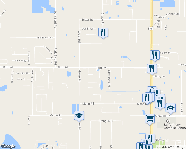 map of restaurants, bars, coffee shops, grocery stores, and more near 7237 Twin Cedar Lane in Lakeland