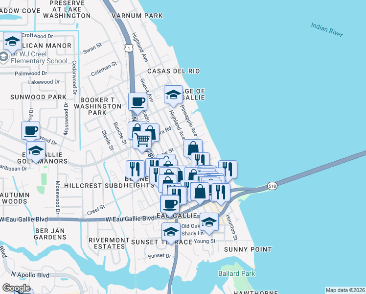 map of restaurants, bars, coffee shops, grocery stores, and more near 693 Law Street in Melbourne
