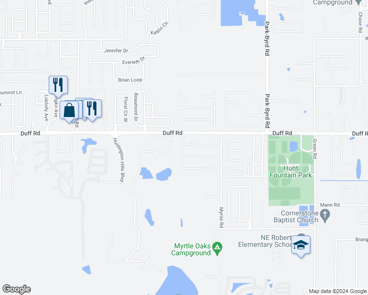 map of restaurants, bars, coffee shops, grocery stores, and more near 2430 Cheshire Place in Lakeland