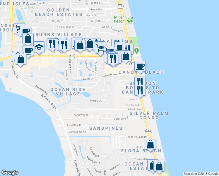 map of restaurants, bars, coffee shops, grocery stores, and more near 152 Babylon Lane in Indialantic