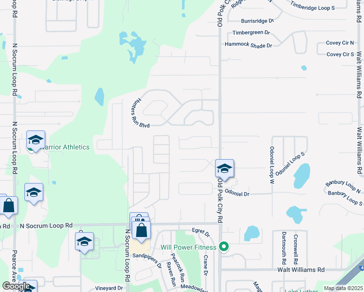 map of restaurants, bars, coffee shops, grocery stores, and more near 834 Bryson Loop in Lakeland