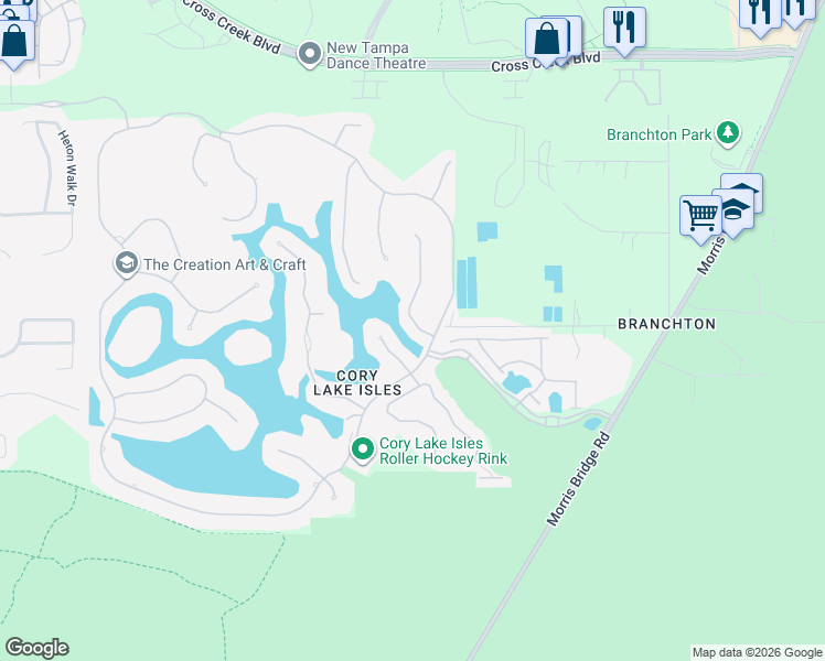 map of restaurants, bars, coffee shops, grocery stores, and more near 17907 Saint Croix Isle Drive in Tampa