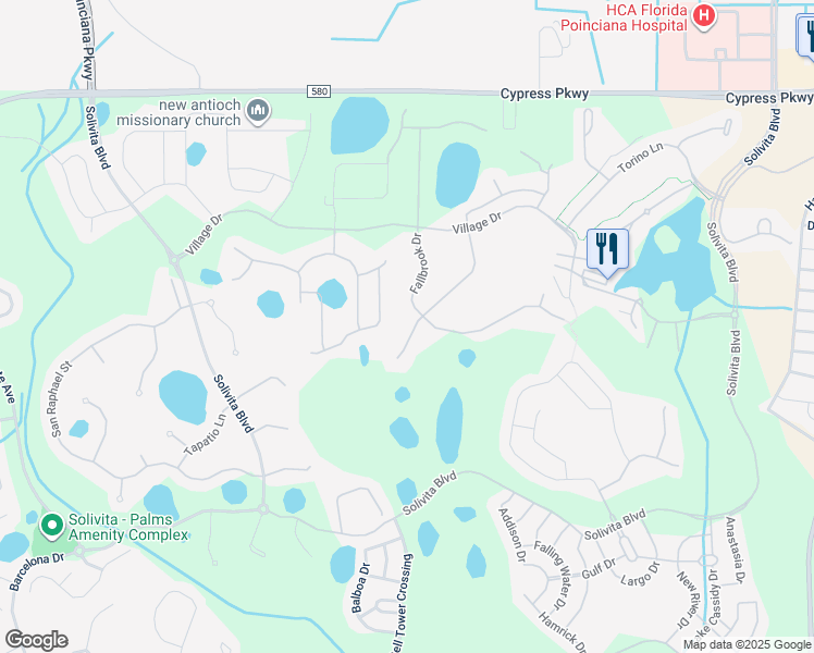 map of restaurants, bars, coffee shops, grocery stores, and more near 2783 Palm Tree Drive in Poinciana