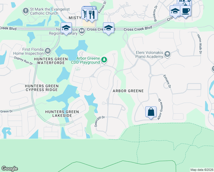 map of restaurants, bars, coffee shops, grocery stores, and more near 10162 Whisper Pointe Drive in Tampa