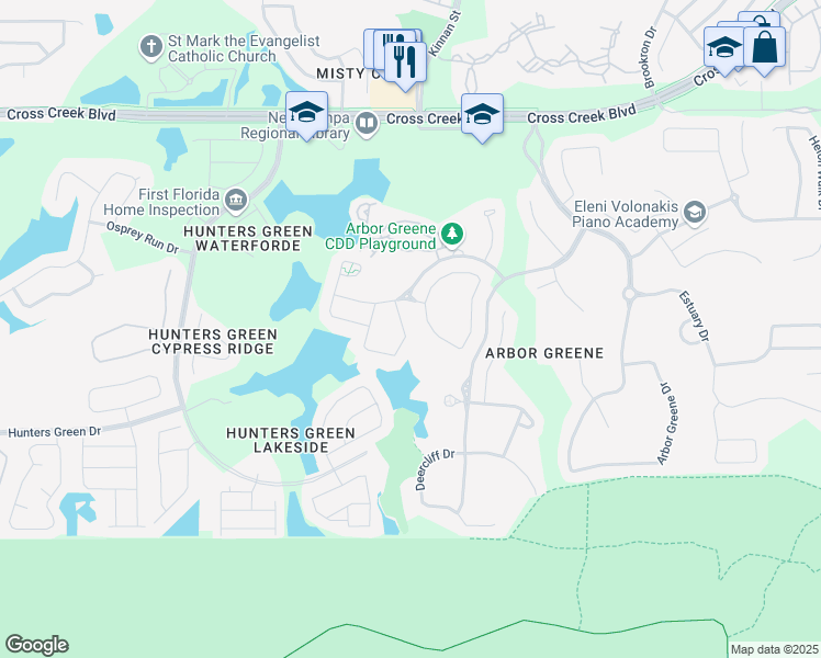 map of restaurants, bars, coffee shops, grocery stores, and more near 10155 Heather Sound Drive in Tampa