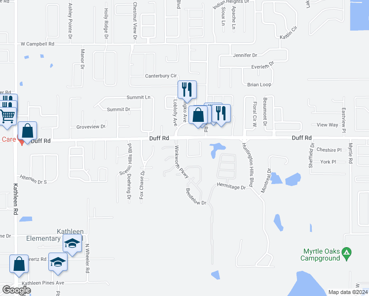 map of restaurants, bars, coffee shops, grocery stores, and more near 7298 Winners Boulevard in Lakeland