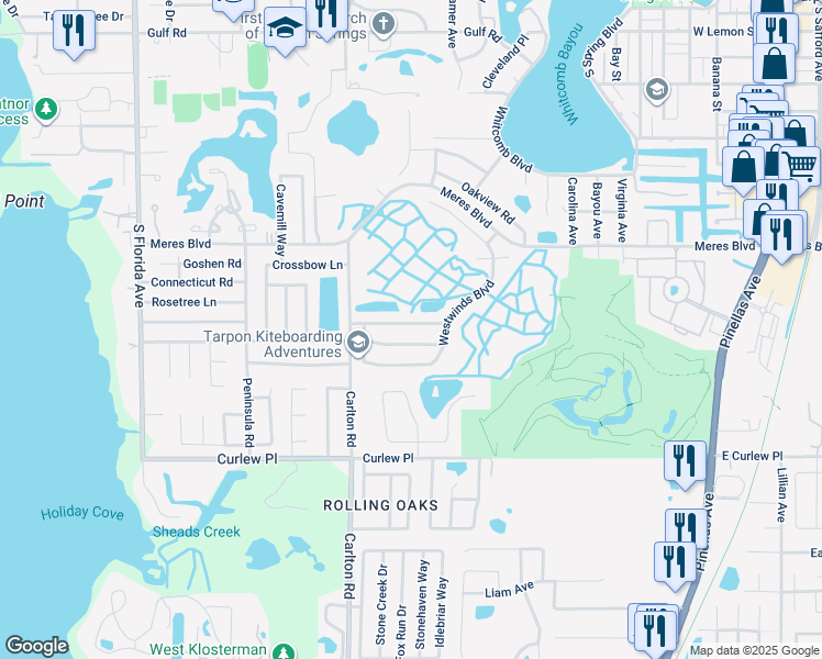map of restaurants, bars, coffee shops, grocery stores, and more near 1072 Mainsail Drive in Tarpon Springs
