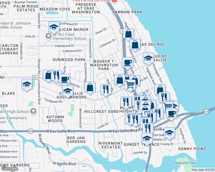 map of restaurants, bars, coffee shops, grocery stores, and more near 1780 Steele Street in Melbourne