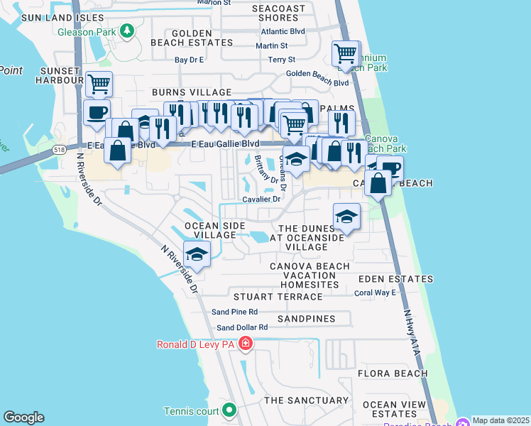 map of restaurants, bars, coffee shops, grocery stores, and more near 3201 Argo Court in Melbourne