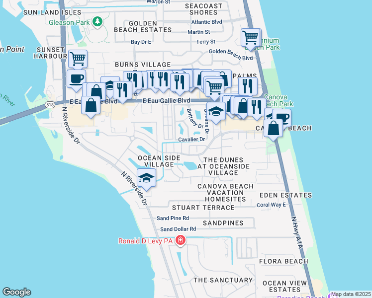 map of restaurants, bars, coffee shops, grocery stores, and more near 3201 Argo Court in Melbourne