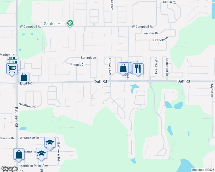 map of restaurants, bars, coffee shops, grocery stores, and more near 7249 Winkworth Parkway in Lakeland