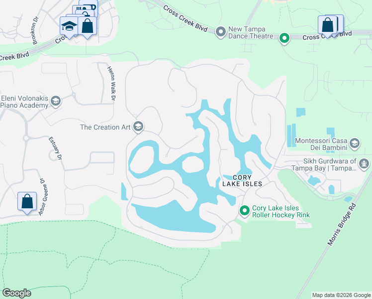map of restaurants, bars, coffee shops, grocery stores, and more near 10537 Martinique Isle Drive in Tampa