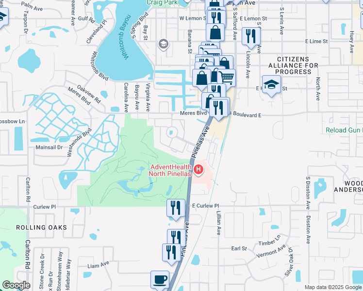 map of restaurants, bars, coffee shops, grocery stores, and more near 1601 Green Dolphin Boulevard in Tarpon Springs
