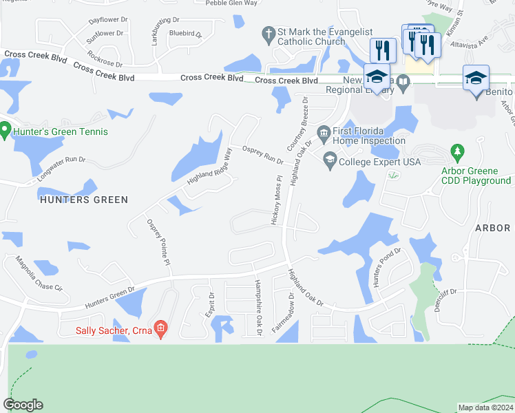 map of restaurants, bars, coffee shops, grocery stores, and more near 9344 Deer Creek Drive in Tampa