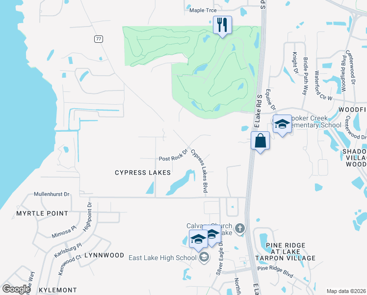 map of restaurants, bars, coffee shops, grocery stores, and more near 2887 Post Rock Drive in Tarpon Springs