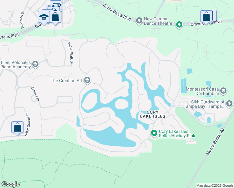 map of restaurants, bars, coffee shops, grocery stores, and more near 10537 Martinique Isle Drive in Tampa