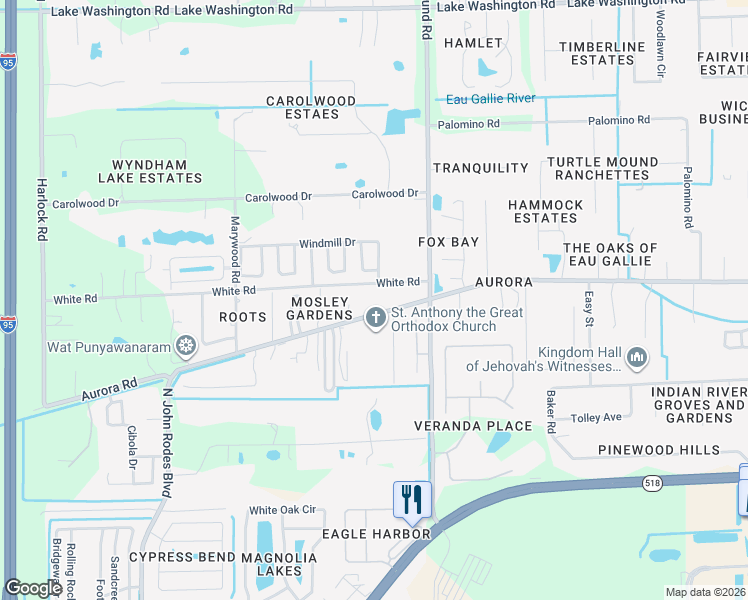 map of restaurants, bars, coffee shops, grocery stores, and more near White Road in Melbourne