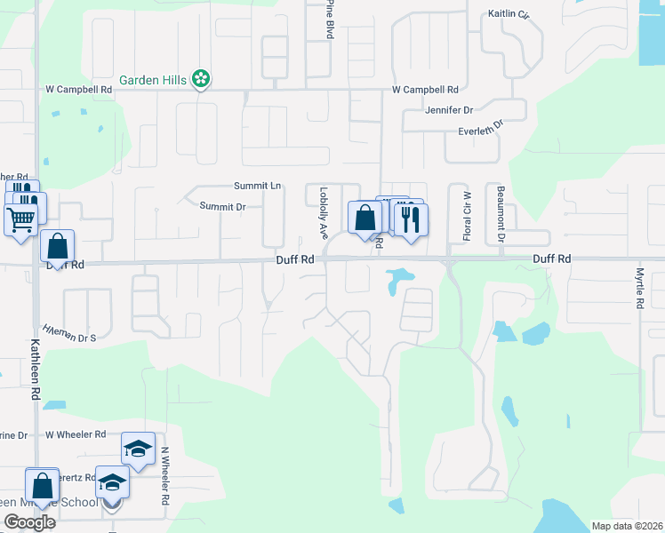 map of restaurants, bars, coffee shops, grocery stores, and more near 7249 Winkworth Parkway in Lakeland