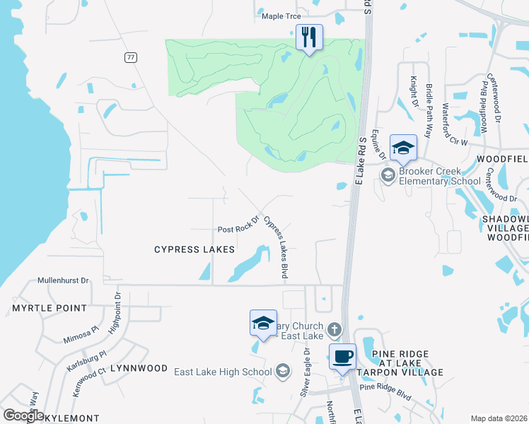 map of restaurants, bars, coffee shops, grocery stores, and more near 2887 Post Rock Drive in Tarpon Springs