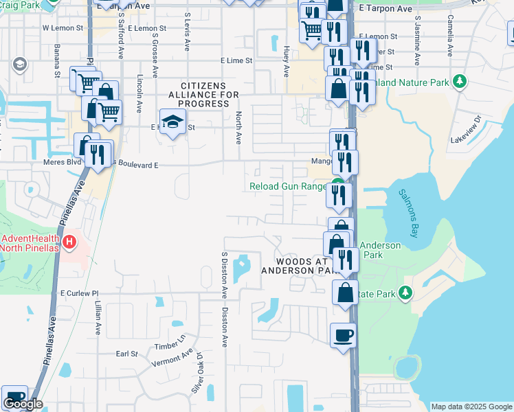 map of restaurants, bars, coffee shops, grocery stores, and more near 7188 Mango Circle in Tarpon Springs