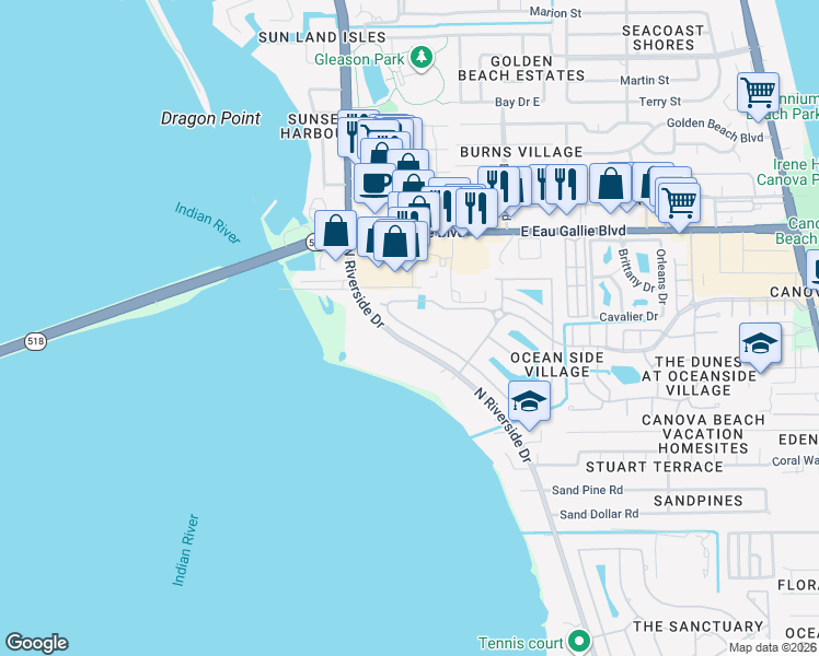 map of restaurants, bars, coffee shops, grocery stores, and more near 3700 Poseidon Way in Melbourne
