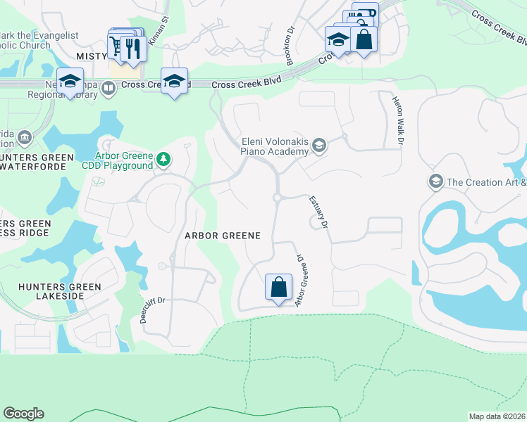 map of restaurants, bars, coffee shops, grocery stores, and more near 17926 Arbor Greene Drive in Tampa