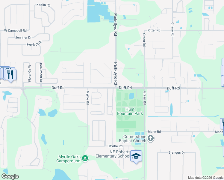 map of restaurants, bars, coffee shops, grocery stores, and more near 2035 Duff Road in Lakeland