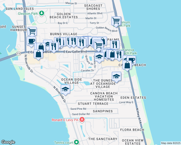 map of restaurants, bars, coffee shops, grocery stores, and more near 3201 Argo Court in Melbourne