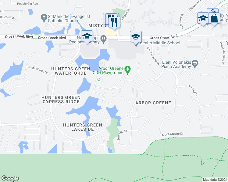 map of restaurants, bars, coffee shops, grocery stores, and more near 10165 Heather Sound Drive in Tampa