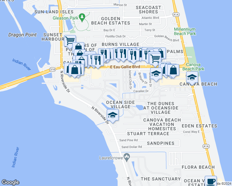 map of restaurants, bars, coffee shops, grocery stores, and more near 3271 Titanic Circle in Melbourne
