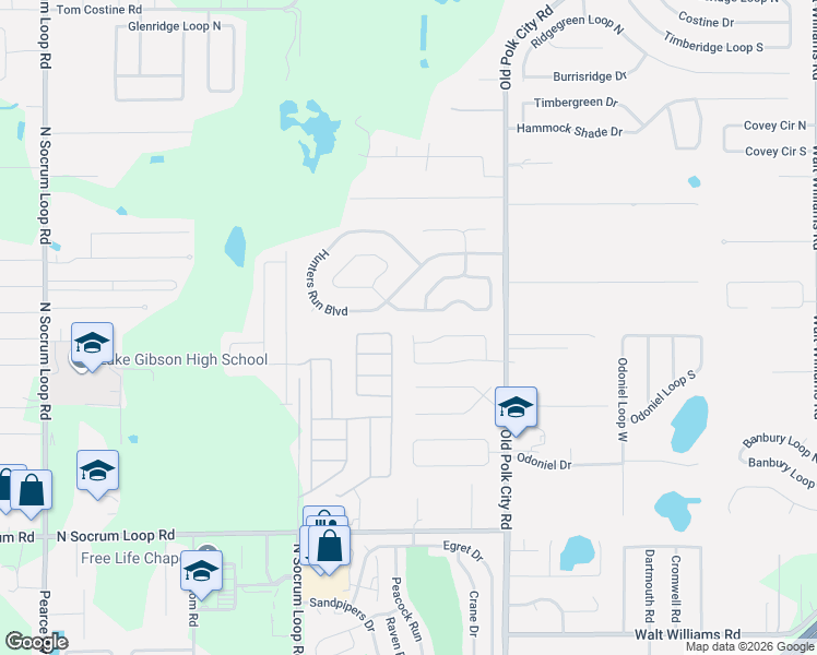 map of restaurants, bars, coffee shops, grocery stores, and more near 793 Bryson Loop in Lakeland