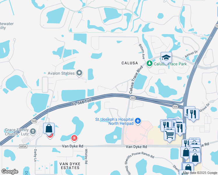 map of restaurants, bars, coffee shops, grocery stores, and more near 4515 Gulfwinds Drive in Lutz