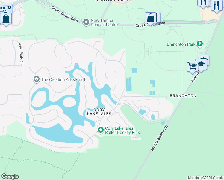 map of restaurants, bars, coffee shops, grocery stores, and more near 18024 Java Isle Drive in Tampa