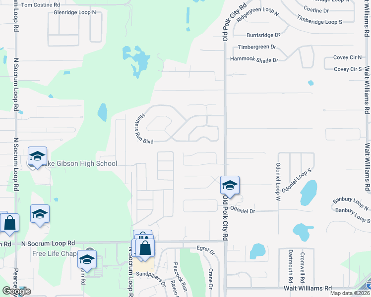map of restaurants, bars, coffee shops, grocery stores, and more near 787 Bryson Loop in Lakeland
