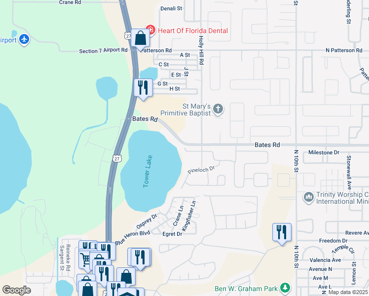 map of restaurants, bars, coffee shops, grocery stores, and more near 354 Cherokee Avenue in Haines City