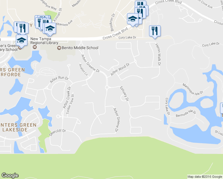 map of restaurants, bars, coffee shops, grocery stores, and more near 10201 Estuary Drive in Tampa
