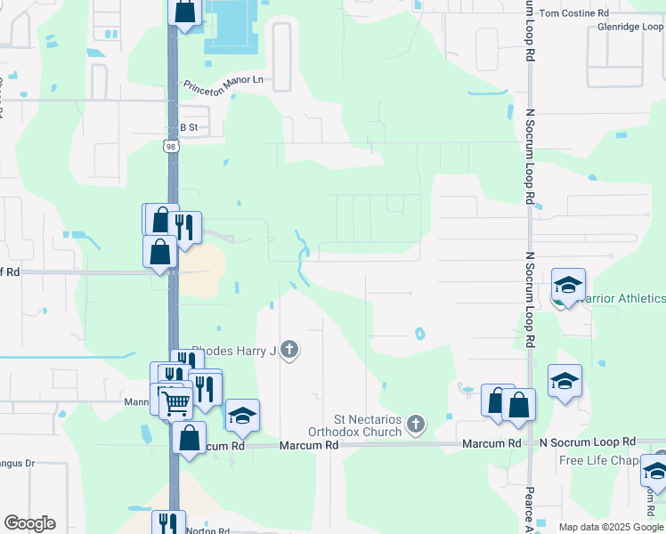 map of restaurants, bars, coffee shops, grocery stores, and more near 614 Fox Lake Drive in Lakeland