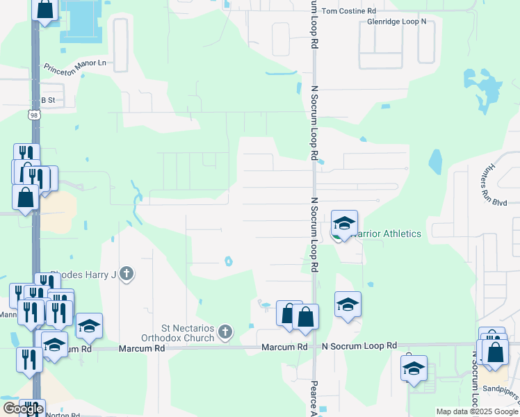 map of restaurants, bars, coffee shops, grocery stores, and more near 230 Leitha Way in Lakeland