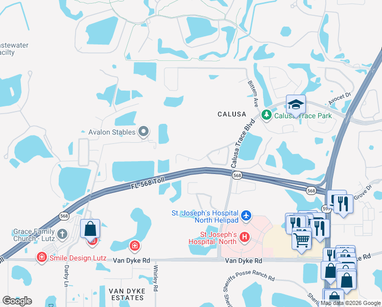 map of restaurants, bars, coffee shops, grocery stores, and more near 4515 Gulfwinds Drive in Lutz