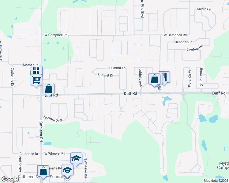 map of restaurants, bars, coffee shops, grocery stores, and more near 3235 Duff Road in Lakeland